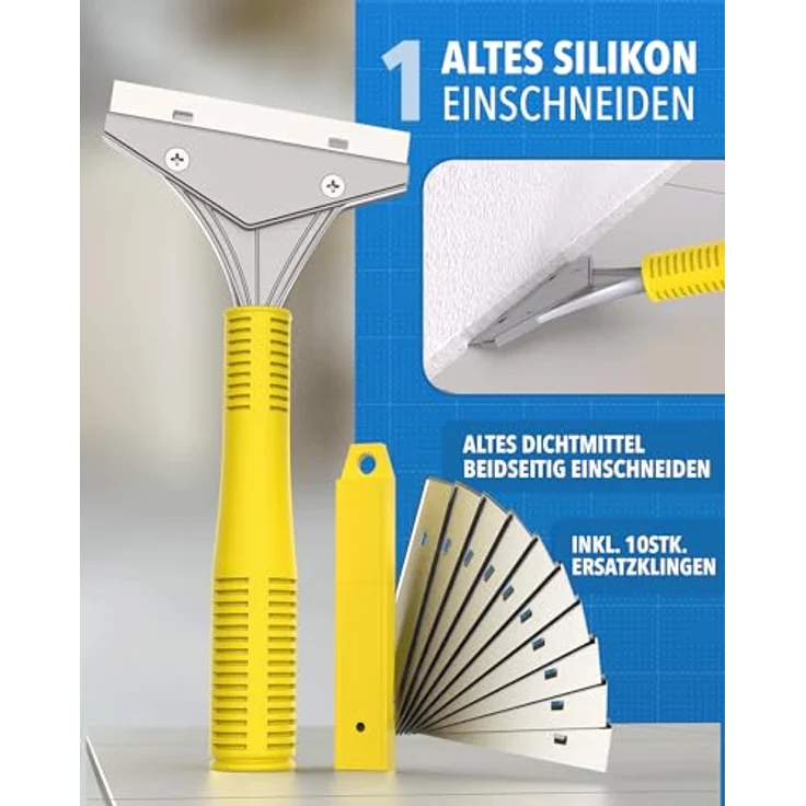 STONE REEF Silikonentferner Set Werkzeug zum silikonentfernen - Inkl. Fugenmesser, Fugenhai, Fugenkratzer - Silikonentferner Silikonfugenentferner - Edelstahlklingen, ergonomischer Griff, 23-teiliges Set - Blau – Bild 2