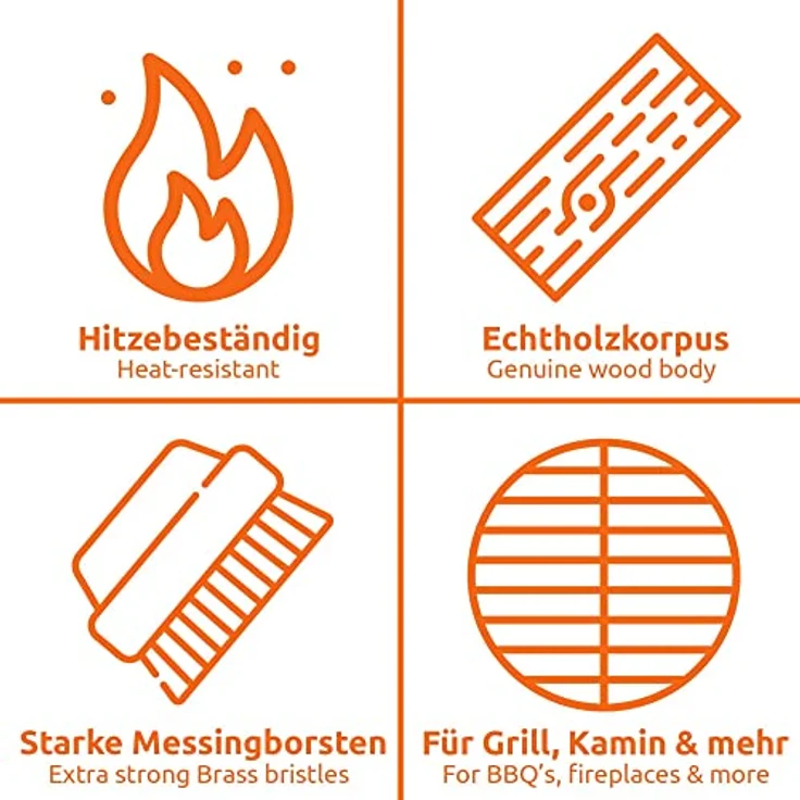 ECENCE Drahtbürste mit Messingborsten gewellt, Reinigung Pizzaofen, Holzbackofen, Räucherofen, Handbürste zum Entfernen von Ruß, Schmutz, Messing-Drahtbürste mit Schaber - Preisvergleich – Bild 3