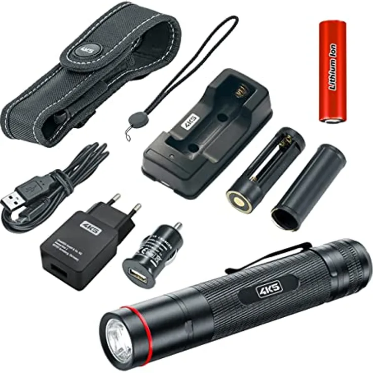 4K5, Taschenlampe, Wasserdichte Arbeitslampe mit grosser Leuchtkraft und einstellbarem Fokus (900 lm)