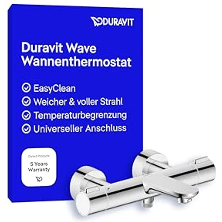 Duravit Wave Wannenarmatur, Aufputz für 2 Verbraucher mit Umstellventil, Keramikmischsystem, Chrom, EasyClean und AirPlus Technologie – Bild 1