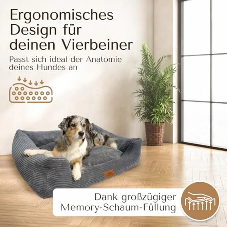 FREUDENTIER Orthopädisches Hundebett aus Cord - Waschbar - Herausnehmbares Liegekissen - Oeko® TEX Zertifiziert - Handmade in Europe - Dunkelgrau, M – Bild 2