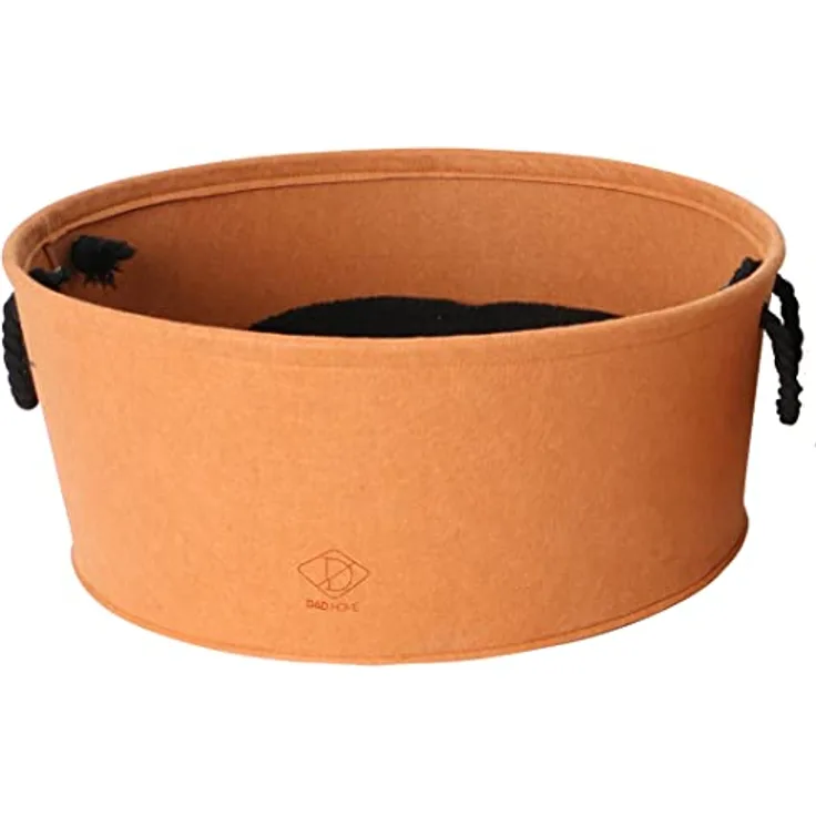 D&D Home, Korb für Katzen und/oder Hunde, Modell Felt, Größe XL – 50 x 50 x 22 cm, Filz, 2 Baumwollseilgriffe, Wendekissen, orange