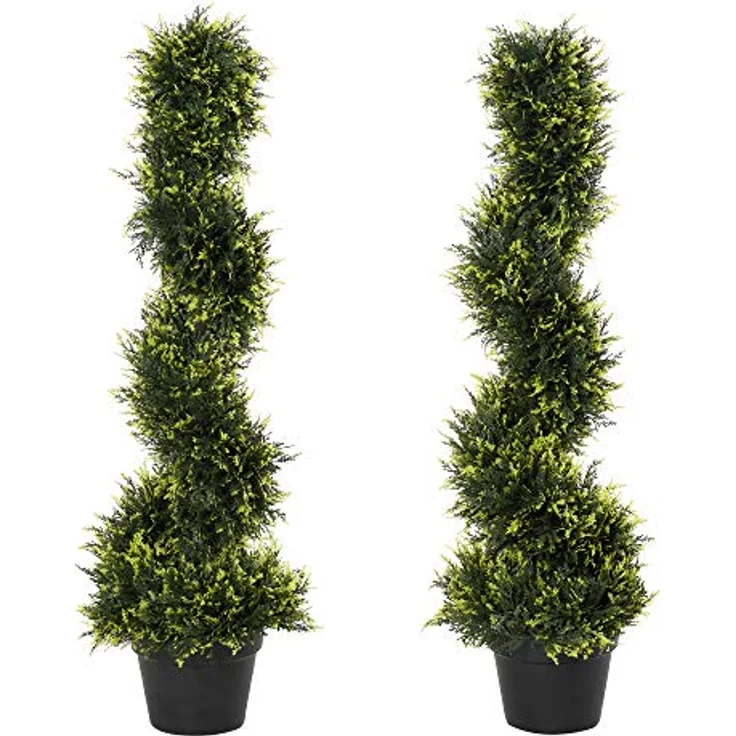 Outsunny 2er Set künstliche Zedernbaum groß 90 cm Kunstpflanze, Plastik künstliche Pflanzen Zeder im Topf, Spiralpflanze wie echt für Wohnzimmer Schlafzimmer Büro Garten Moderne Dekoration, Schwarz – Bild 1