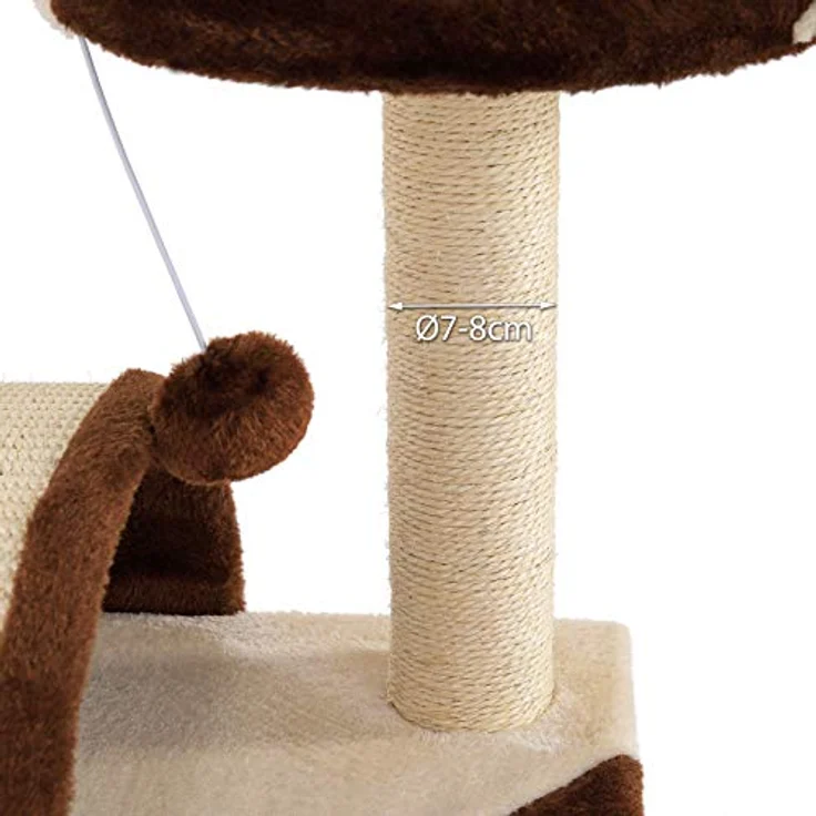 lionto Kratzbaum klein mit Plüschball & Kratzbogen, Höhe 43 cm, Sisalseil zur Krallenpflege, für kleine & große Katzen, braun/beige – Bild 5