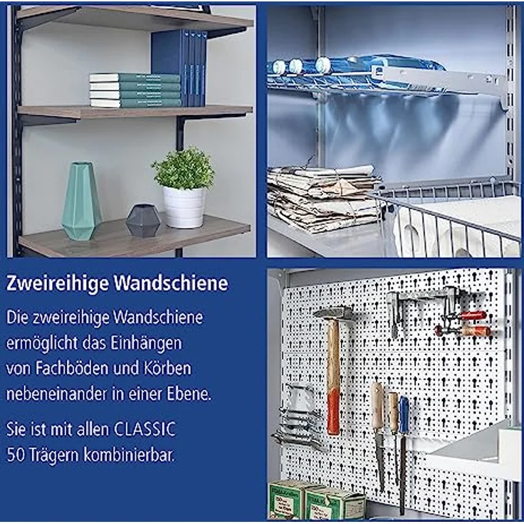 Element System Wandschiene 2-reihig, 2 Stück, 4 Abmessungen, 3 farben, lange 100 cm für Regalsystem, Regalträger, Wandregal, weiß 10001-00010 – Bild 5