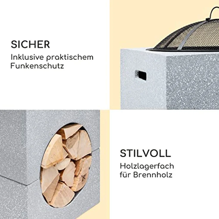 Blumfeldt Feuerschale, Tragbare Feuerstelle Outdoor mit Grillrost & Holzlagerfach, Sichere Stahlschale, 50 x 75 x 50 cm – Bild 5