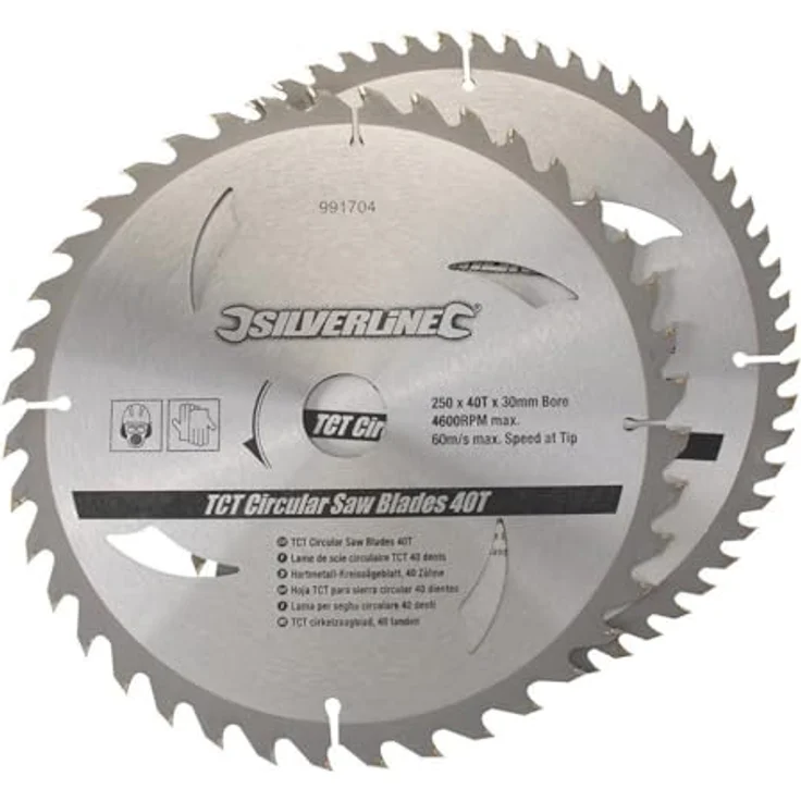 Silverline 991704 Hartmetall-Kreissägeblätter mit 40 und 60 Zähnen, 2er-Pckg 250 x 30, Reduzierstücke: 25, 20 u. 16 mm – Bild 2
