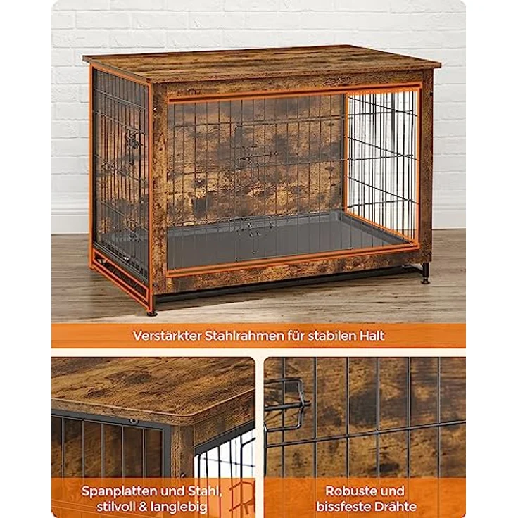 Feandrea Hundekäfig Möbel, Beistelltisch, Hundebox, Moderne Hundehütte Indoor für Hunde bis zu 32 kg, hochbelastbar, vintagebraun – Bild 3