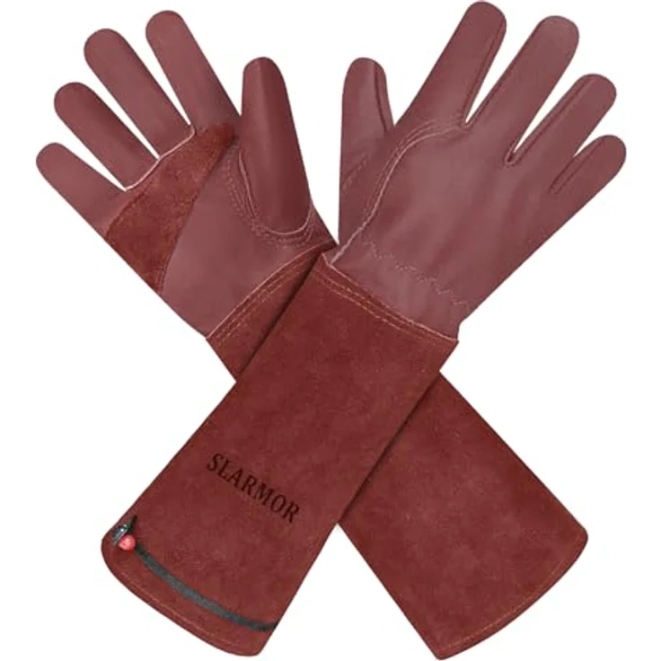 SLARMOR Gartenhandschuhe aus Leder, dornensicher und mit Unterarmschutz, lange Rindsleder Arbeitshandschuhe für Damen und Herren, ideal zum Beschneiden von Rosen – Bild 1