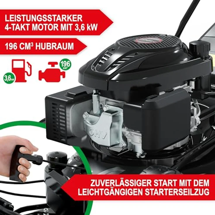 ONBEST TXC-3651, Benzin-Rasenmäher mit 6,5-PS-Viertaktmotor, 51 cm Schnittbreite, Tornado XCUT Mähsystem und 60-Liter-Fangkorb – Bild 5