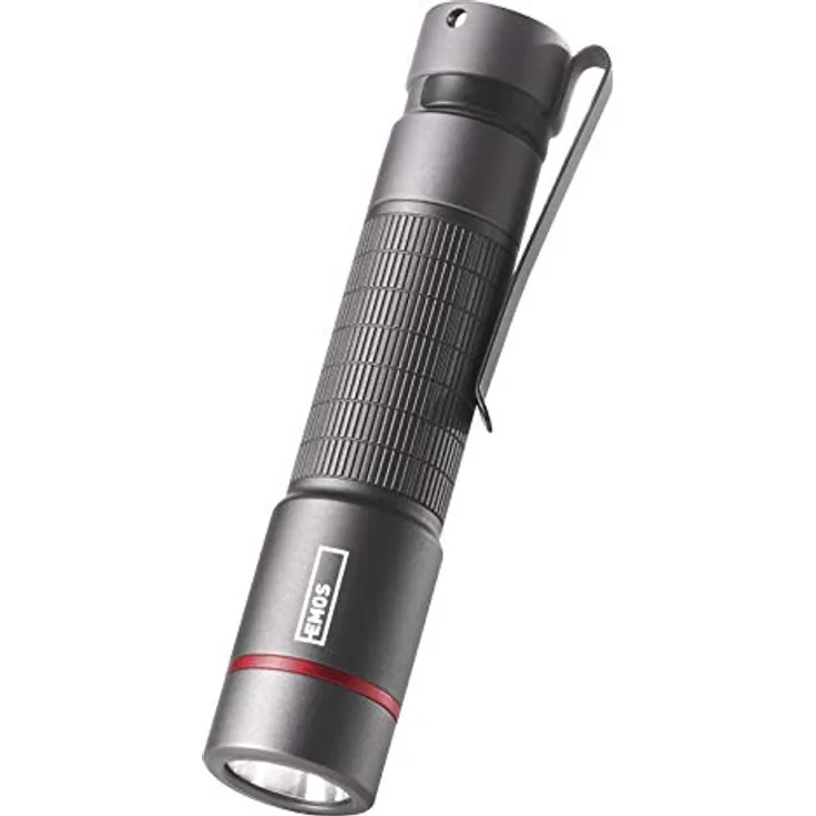 EMOS superhelle Mini-Taschenlampe, wasserbeständige IP65 CREE-LED-Stiftlampe, 170 lm Metall-Taschenlampe mit 100 m Leuchtweite, Stahlclip P3160 schwarz