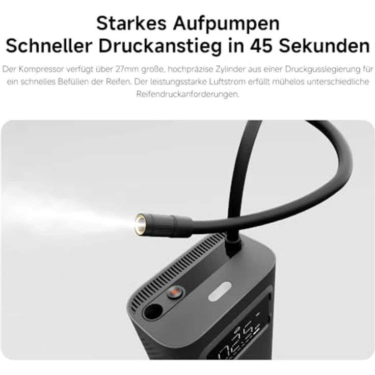 Xiaomi Air Compressor 2 PRO, Tragbarer Elektrischer Luftkompressor für Autoreifen und mehr, Silber – Bild 4