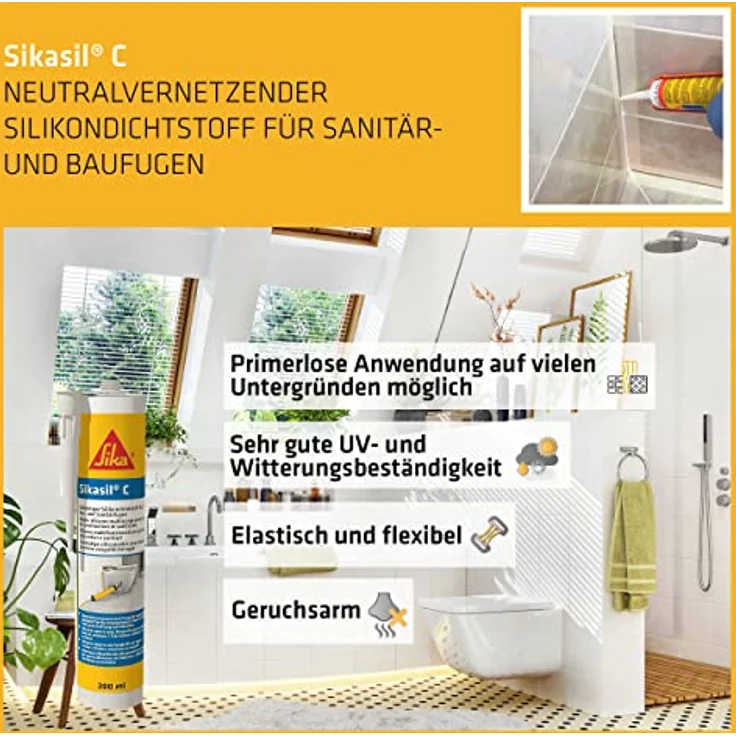 Sika Dichtstoff Sikasil C Transparent - ideal für Sanitär- und Baufugen - nicht korrosiv - geruchsarm - 300 ml – Bild 3