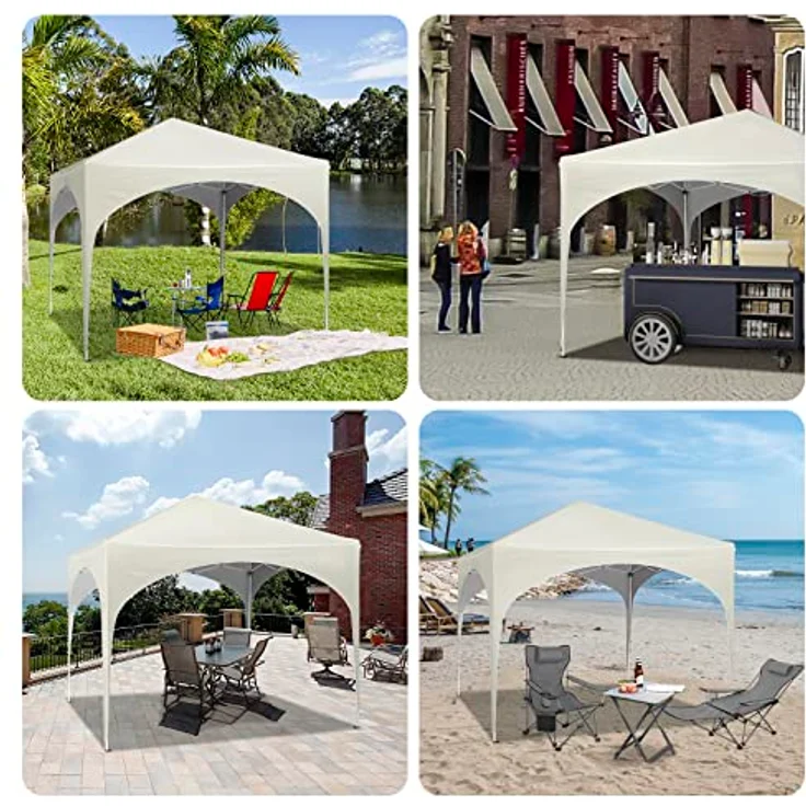 WOLTU Pavillon Pop-Up wasserdichter Faltpavillon Sonnenschutz Event Gazebo Gartenpavillon auf Terrasse Camping Festival mit Halbmonddach Pagodenzelt des Halbkreises aus Oxford Metallrahmen 3x3 Beige – Bild 3