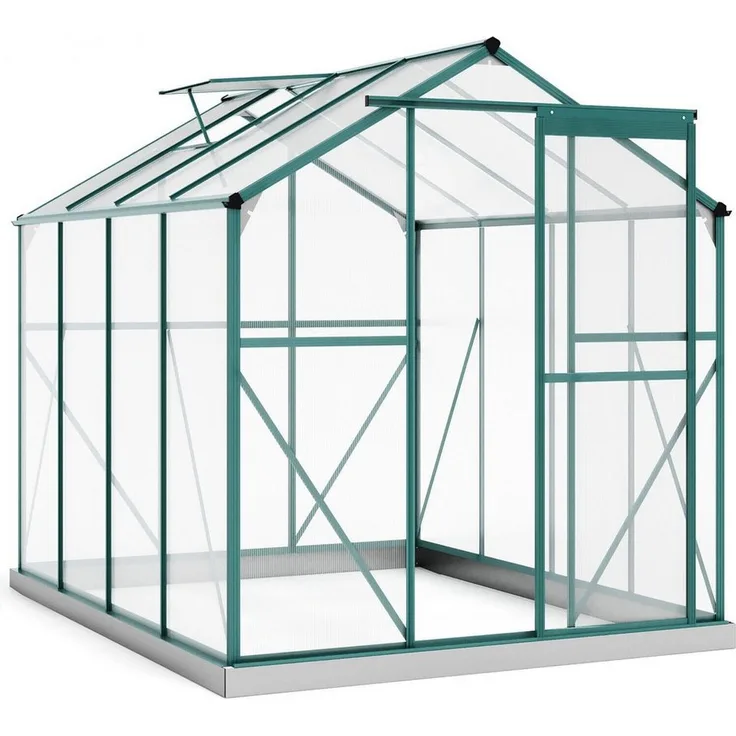 Thanaddo Gewächshaus Aluminium Gewächshaus, Treibhaus Gartenhaus, Pflanzenhaus 4,8m², Grün/Silber, mit großer Schiebetür und Dachfenstern