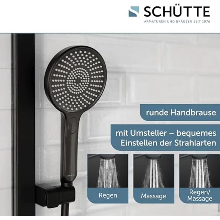 Schütte Stangenbrause-Set KARIBIK, 78,5 cm, 3 Strahlarten, höhenverstellbar, Antikalk-Beschichtung, wassersparend, schwarz matt – Bild 2