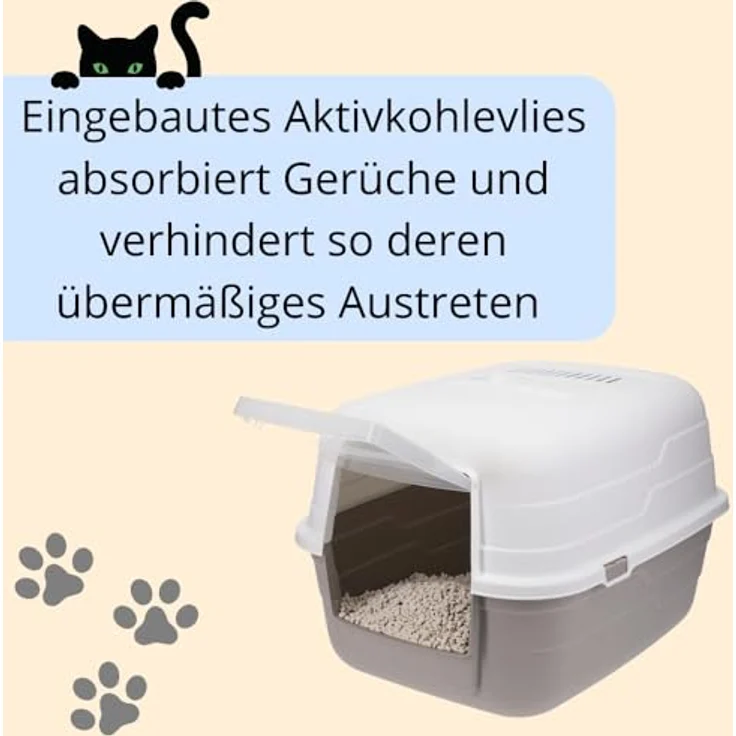 GarPet Katzenklo mit Deckel Aktivkohlefilter grau modernes Design, Katzentoilette mit transparenter Schwingtür – Bild 3