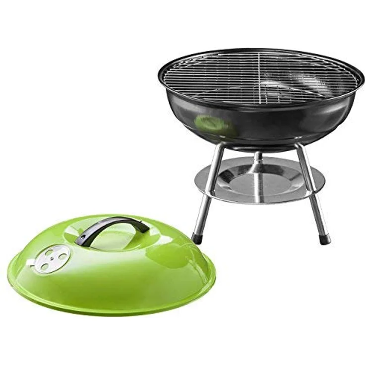 Micro BBQ Kugelgrill kompakter Reise Holzkohle-Grill Tischgrill Edelstahl emailliert 38cm - Grün – Bild 3