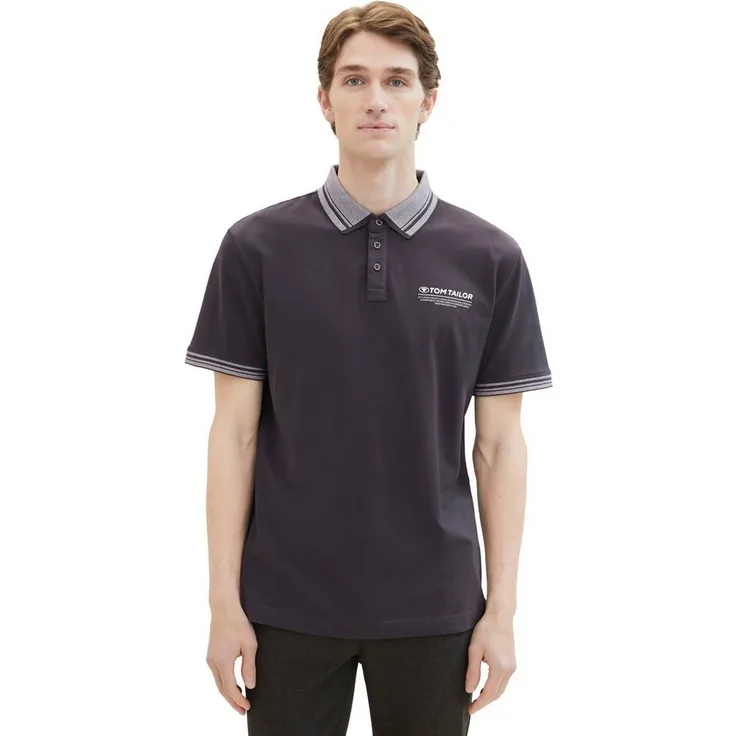 TOM TAILOR Poloshirt mit Logo-Schriftzug auf der Brust, Baumwollmischung, weich auf der Haut, basic geschnitten, blau