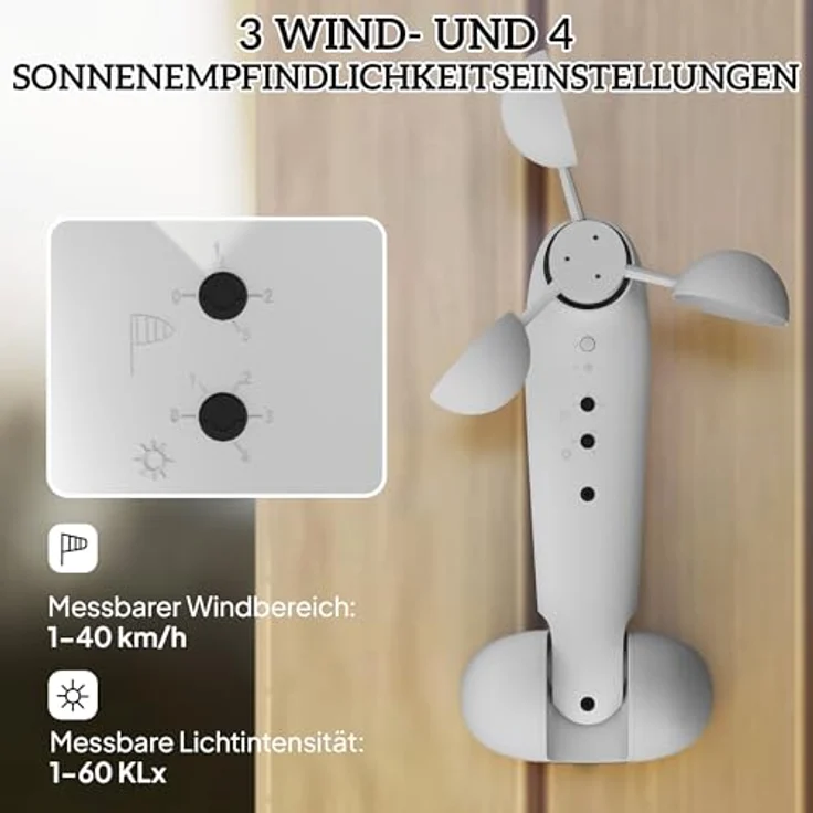 Outsunny Sonnensensor und Windsensor, Wetterstation für elektrische Markisen, 3 Wind- und 4 Sonnenempfindlichkeitsstufen – Bild 4