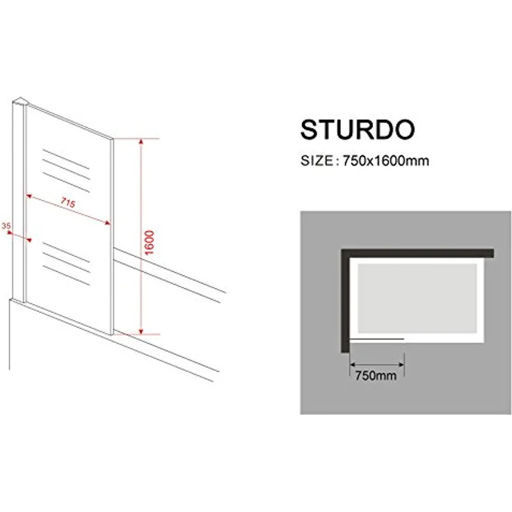 Glasdeals Fixe Badewannenaufsatz Duschtrennwand STURDO, 75 x 160 cm, 6 mm Sicherheitsglas mit Easy-Clean Beschichtung, verchromte Aluminiumprofile, links- oder rechtsmontierbar – Bild 4