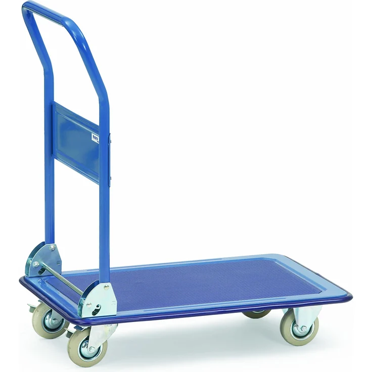 Fetra Transportwagen 3100, Ganzstahlwagen mit Klappbügel, pulverbeschichtet in Blau RAL 5007, 150 kg Tragfähigkeit, rutschfeste Oberfläche – Bild 1