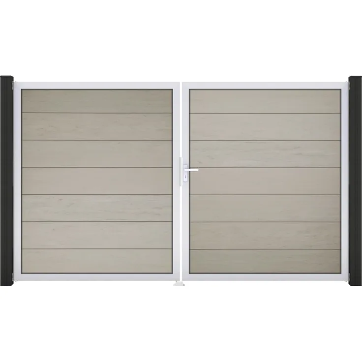 GROEN & JANSSEN GroJa Solid Grande Doppeltor, 2-flügelig, Steingrau co-ex, mit Alu-Rahmen EV1, 300x180x4 cm