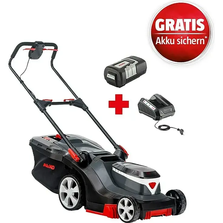 AL-KO Premium Akku-Rasenmäher 385 Li, 36 V, 5 Ah, Schnittbreite 38 cm, zentral 6-fach höhenverstellbar, mit maxRUN Cockpit und Mulchfunktion