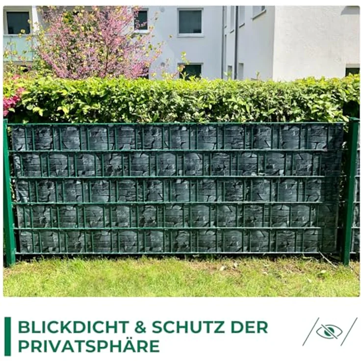 Intergo PVC Sichtschutzstreifen 35m Rolle Schiefer, UV-beständig & reflexionsarm inkl. Befestigungsclips Gartensichtschutz – Bild 6