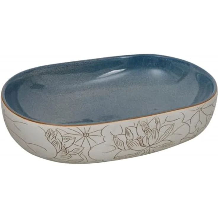 vidaXL Aufsatzwaschbecken, Sandfarben und Blau, Handgefertigt aus Keramik, Exquisites Vintage-Muster, 59 x 40 x 14 cm – Bild 1