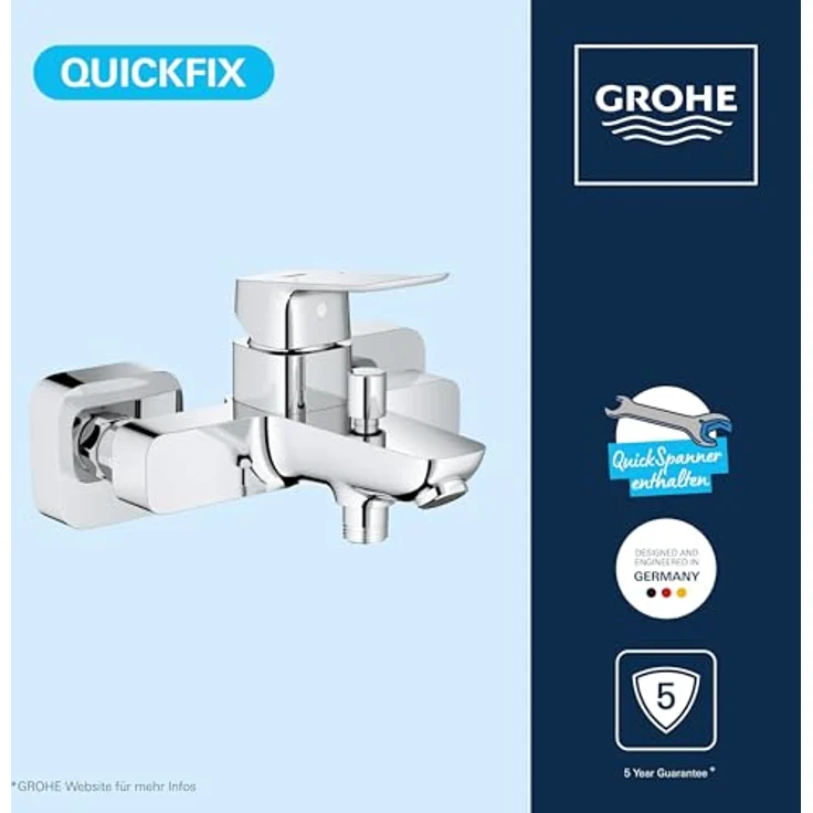 GROHE Dice, Badewannenarmatur chrom, Duscharmatur mit automatischer Umstellung Wanne/Brause, integriertes Rücklaufventil, inkl. Installationstool – Bild 3