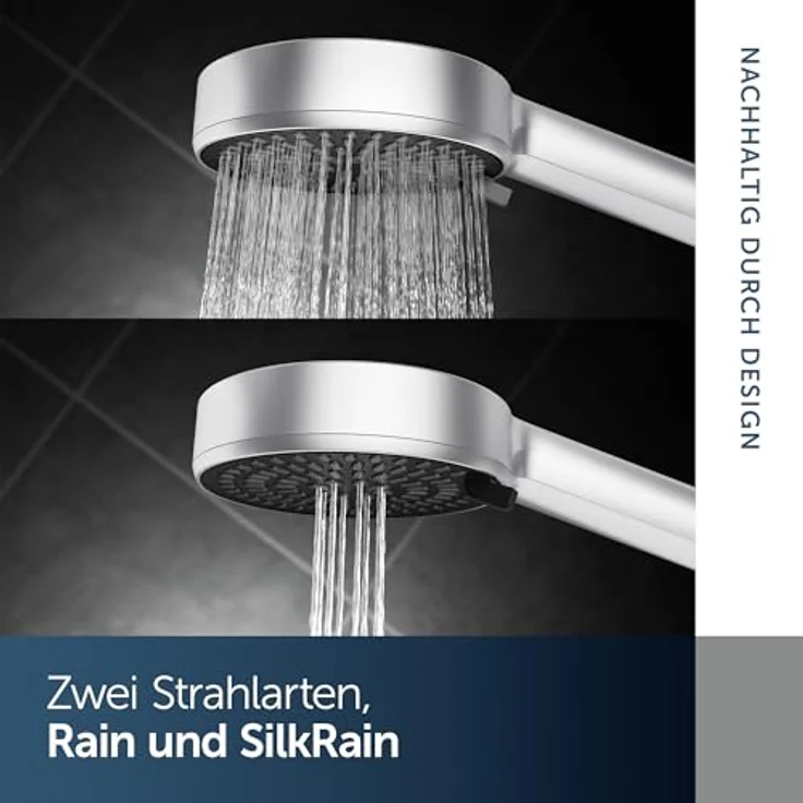 Ideal Standard Handbrause Alu+, 2-Funktionen in Silber mit komfortablem Massage- und Regenmodus, 8 l/min Durchflussreduzierung, IF Design Award 2024 – Bild 5