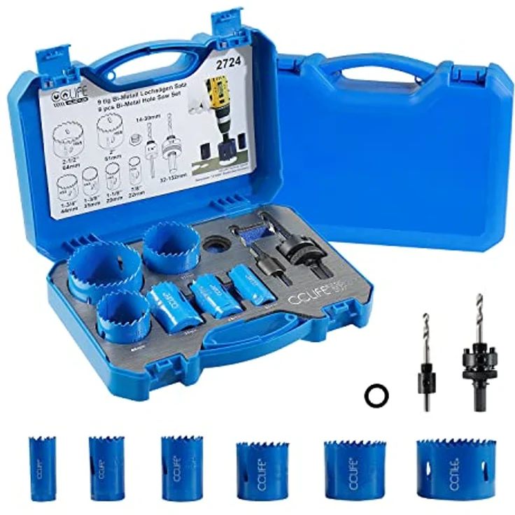 CCLIFE Lochsäge Set Bi-Metall, 8tlg Bimetall M3 HSS-CO Lochbohrer Ø22-64mm | Schnitttiefe 38mm | zum Bohren von Edelstahl Leichtmetall Holz PVC Kunststoff usw. – Bild 2