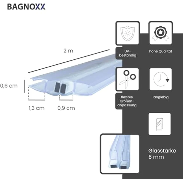 Bagnoxx Magnetdichtung Duschtüren 180° Grad, 2x 2m für 6mm Glas, transparent, schimmelbeständig, einfache Montage – Bild 2