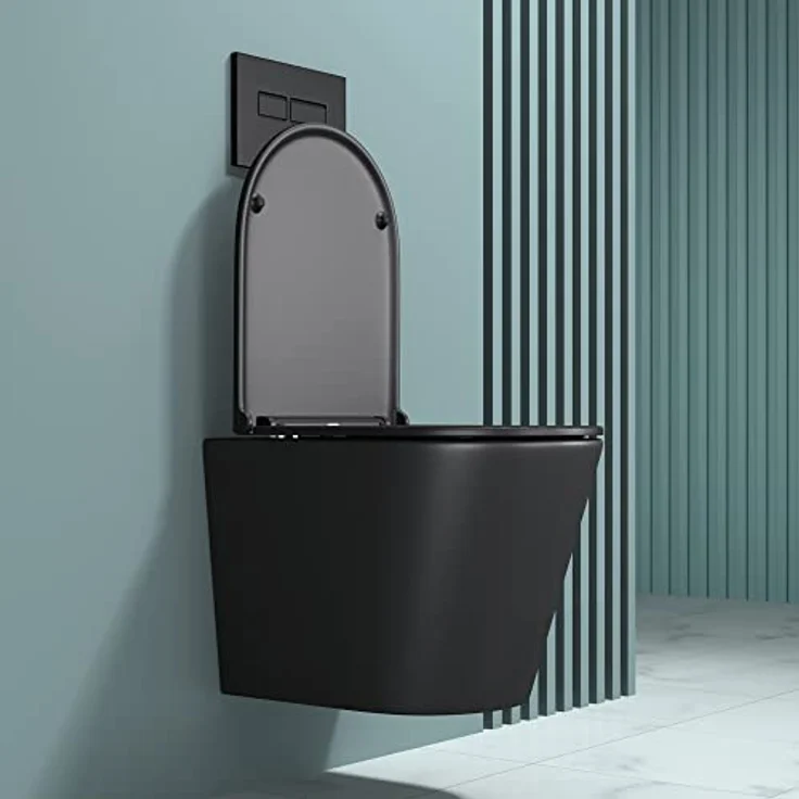 doporro Hänge-Toilette A108 schwarz matt inkl. Soft-Close spülrandloses-Toilette Hänge-WC aus Keramik – Bild 3