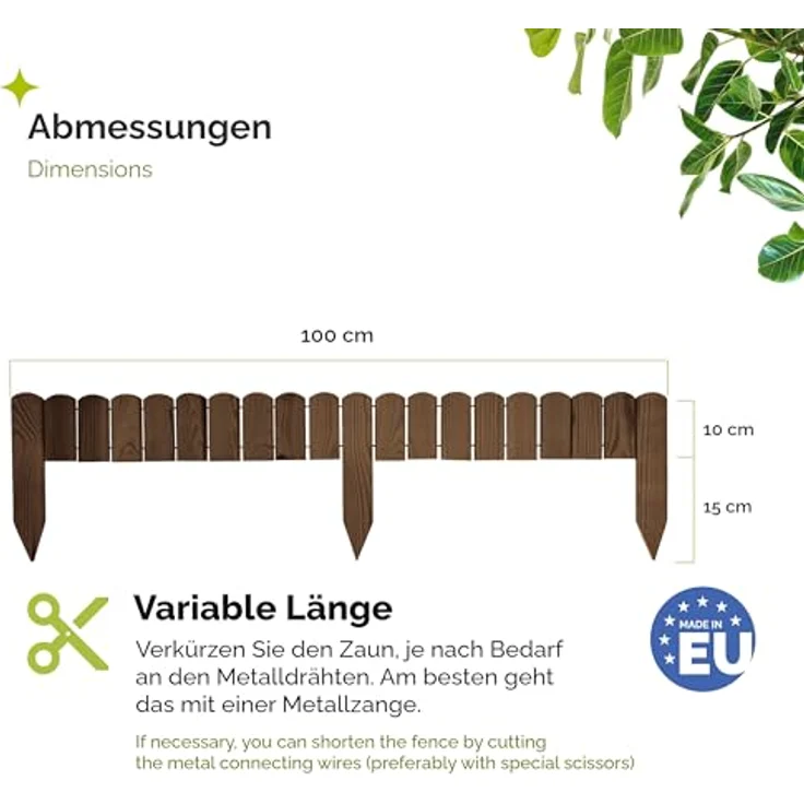 Garronda Beeteinfassung Holz Rollzaun, imprägniert, flexibler Gartenzaun 10 cm x 100 cm, Dunkelbraun, wetter- und schädlingsbeständig – Bild 2