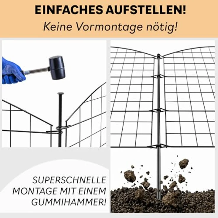 V2Aox Zaun Steckzaun für Garten und Teich, 18 Elemente, 78 cm hoch, schwarzer Metall Hundezaun mit 6 x 6 cm Maschenweite – Bild 6