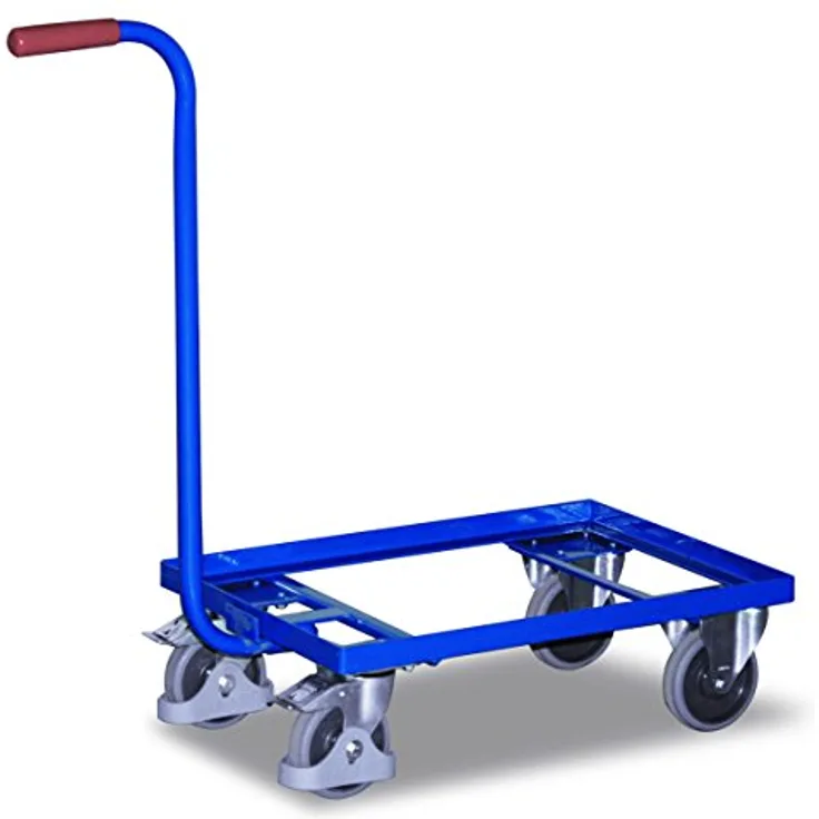 VARIOFIT Euo-System-Griffroller ohne Boden mit Rand, 615x415mm, pulverbeschichtet RAL 5010 enzianblau, Traglast 250 kg, 4 Lenkrollen