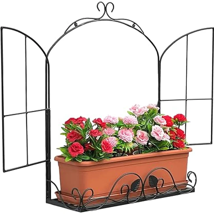 DanDiBo Wandblumenhalter Fenster Schwarz Metall Wand Blumenständer Blumenregal Wandregal Regal – Bild 1