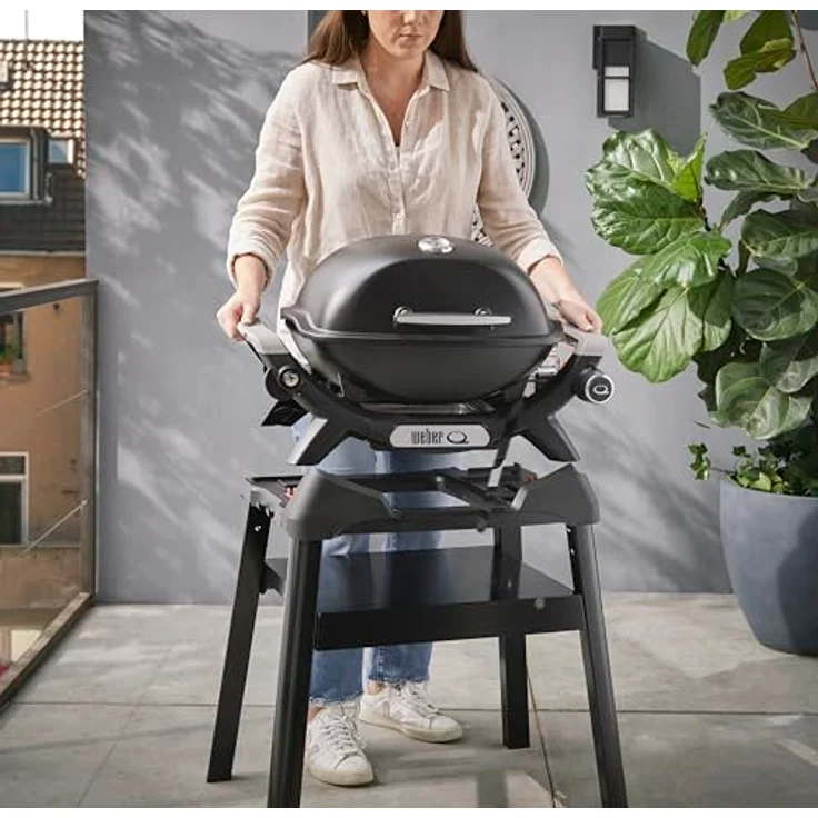 Weber Q1200N, Gasgrill mit Stand Schwarz, porzellanemaillierter Guss-Grillrost, frontale Fettauffangschale – Bild 13