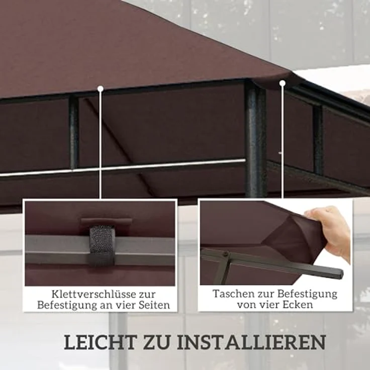 Outsunny Pavillon-Ersatzdach 298x295 cm Kaffee, wasser- und UV-beständig, mit 8 Wasserablasslöchern – Bild 6