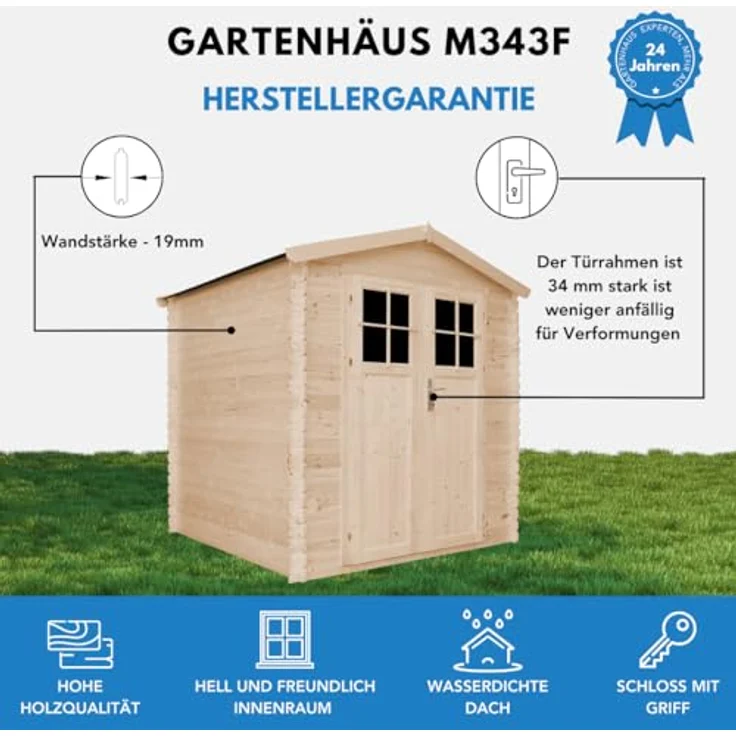 TIMBELA Gartenhaus Holz - Geräteschuppen Holz - Gerätehaus Hochwertige abschließbare Tür mit Boden Imprägnierte B216xL206xH216 cm/ 3.53 m2 - Gartenhäuser & aufbewahrung M343F+M343G – Bild 3