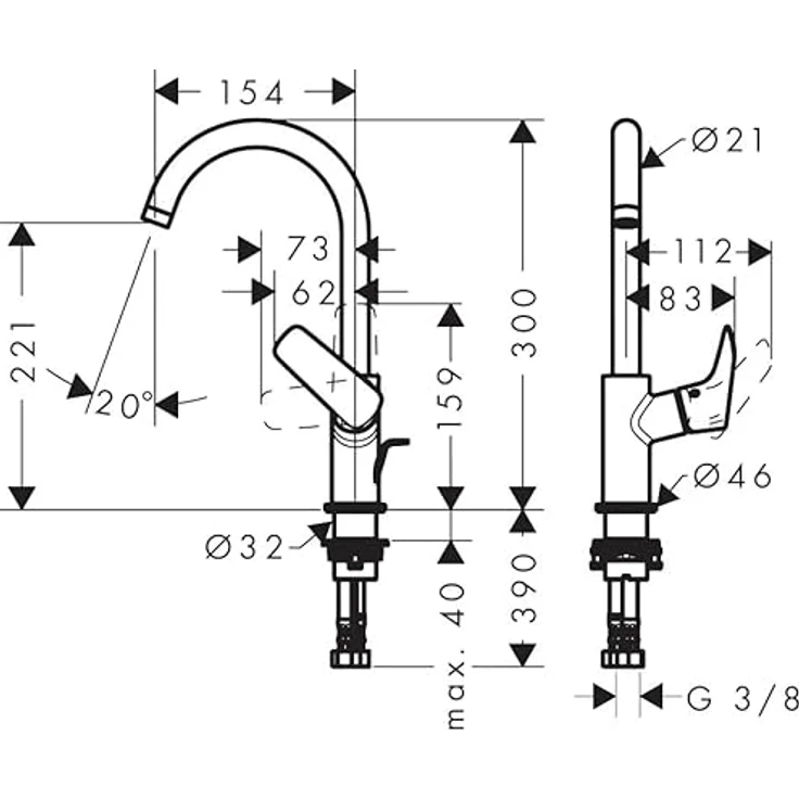 hansgrohe Logis 210 Spültischarmatur, Normalstrahl mit 154 mm Ausladung und 120° Schwenkbereich – Bild 5