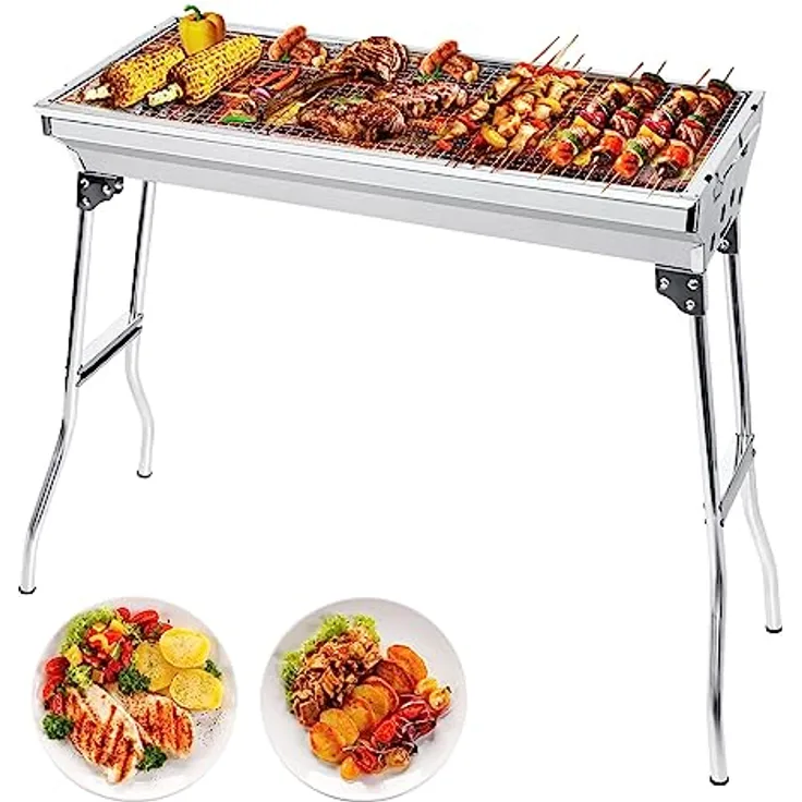 AGM Holzkohlegrill Camping Grill Holzkohle,Klappgrill Tragbarer Grill,Für Camping Garten Picknick Party, 73x 33x 71 cm, für 5-10 Personen