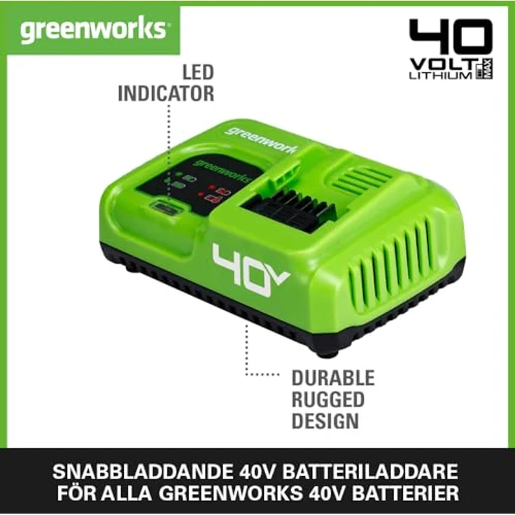 Greenworks Rapid Oplader 40V 5AH, Ladegerät für Greenworks 40V Batterien mit schnellem Ladevorgang und LED-Anzeige – Bild 3