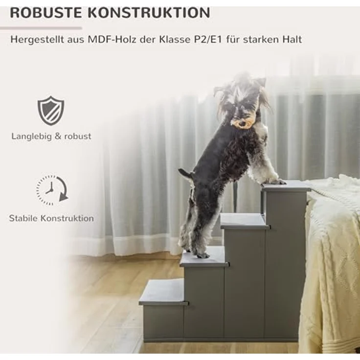 PawHut Haustiertreppe 4-stufige Einstiegshilfe mit rutschfester Matte für Auto, Bett und Sofa, grau, 40 x 59 x 54,2 cm – Bild 5
