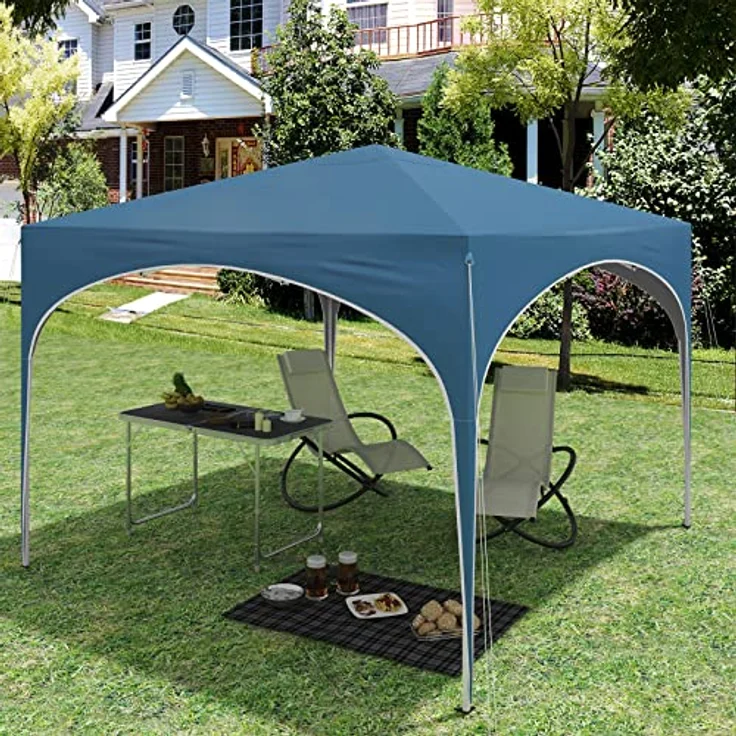 WOLTU Pavillon Pop-Up wasserdichter Faltpavillon Sonnenschutz Event Gazebo Gartenpavillon auf Terrasse Camping Festival mit Halbmonddach Pagodenzelt des Halbkreises aus Oxford Metallrahmen 3x3m Blau – Bild 4