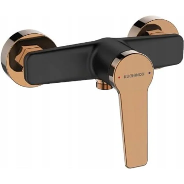 Kuchinox Alanis Wandbrausebatterie schwarz - Keramischer Kopf, luxuriöser Roségold-Akzent - Duscharmatur-Wandarmatur