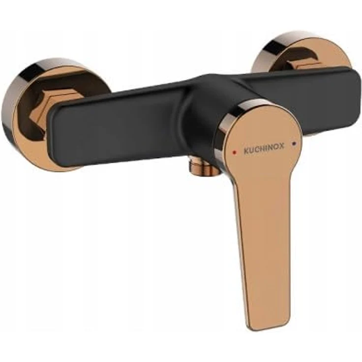 Kuchinox Alanis Wandbrausebatterie schwarz - Keramischer Kopf, luxuriöser Roségold-Akzent - Duscharmatur-Wandarmatur – Bild 1