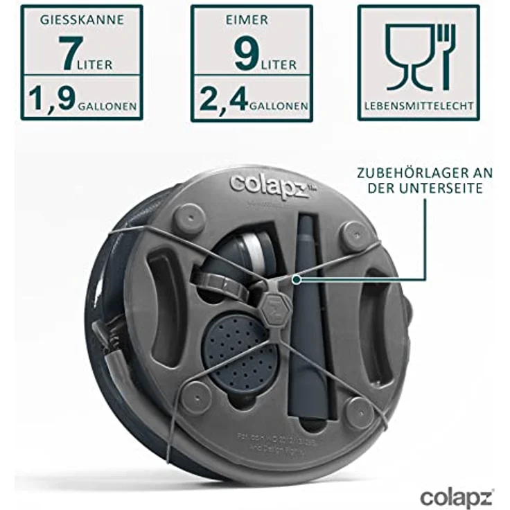 Colapz Faltbare Gießkanne 7L & Falteimer 9L, platzsparendes Design für Camping & Garten, lebensmittelecht und UV-beständig – Bild 2